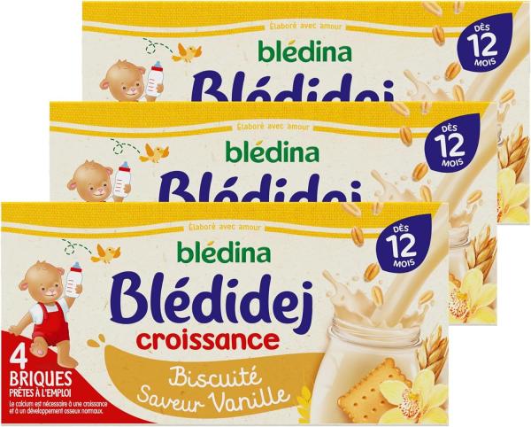 Image Lot de 3 Blédina Blédidej croissance - Céréales bébé Lactées Biscuité Saveur Vanille