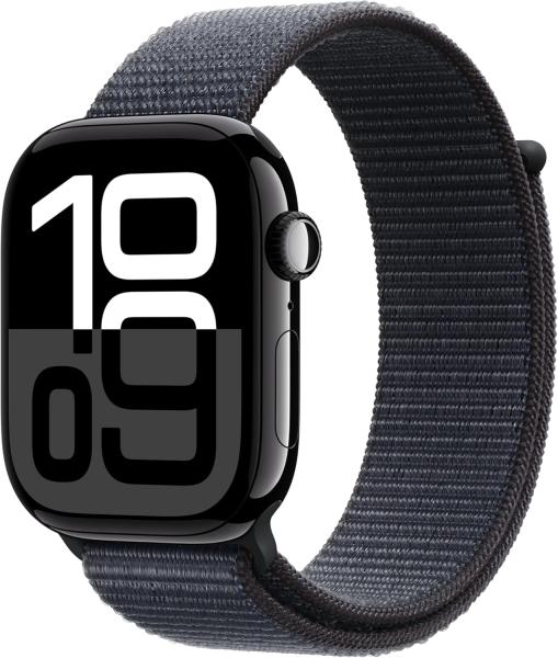 Image Montre connectée Apple Watch Series 10 (46 mm GPS + Cellular)  Noir de Jais et boucle Sport