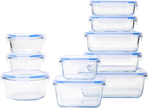 Image Pack de 10 Récipients de Conservation Alimentaire en Verre Amazon Basics avec clips de Fermeture