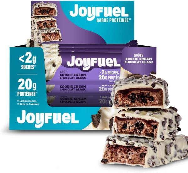 Image Boîte de 12 barres Protéinées JOYFUEL Goûts Chocolat Blanc & Cookie & Cream