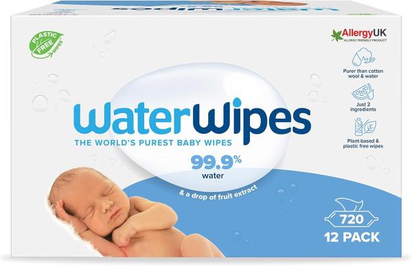 Image Pack de 720 Lingettes pour bébé WaterWipes à Base d'Eau à 99,9 %, Non Parfumées