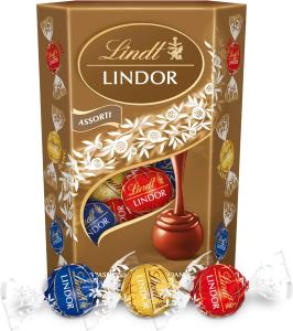 Image Assortiment de Chocolats au Lait Lindt - Cornet LINDOR - Cœur Fondant, 200g