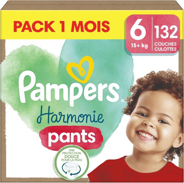 Image Pack 132 Couches-Culottes Pampers Harmonie Pants, Taille 6 - 15kg+, Maintien Complet 360°