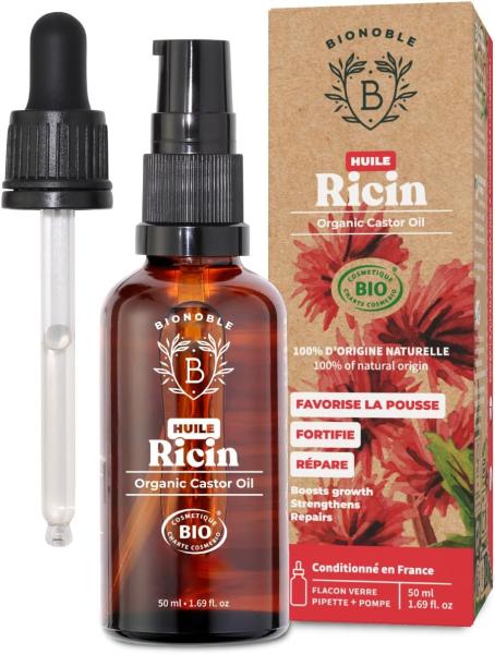 Image Huile de Ricin Bio Bionoble Organic Castor Oil - Bouteille en Verre + Pipette + Pompe