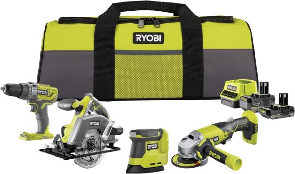 Image Pack 4 outils RYOBI RCK184O-242SZL - Kit Meuleuse, Ponceuse triangulaire, Scie circulaire + Sac